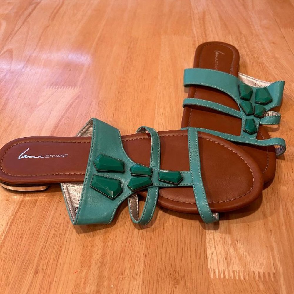 Lane Bryant Green Mosaic Flat Sandals (Size 10W)